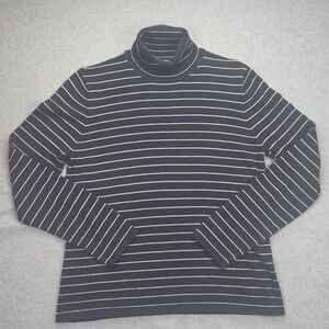 Lauren‎ Ralph Lauren Turtleneck Women PM Navy Gold Striped Metallic Knit Sweater